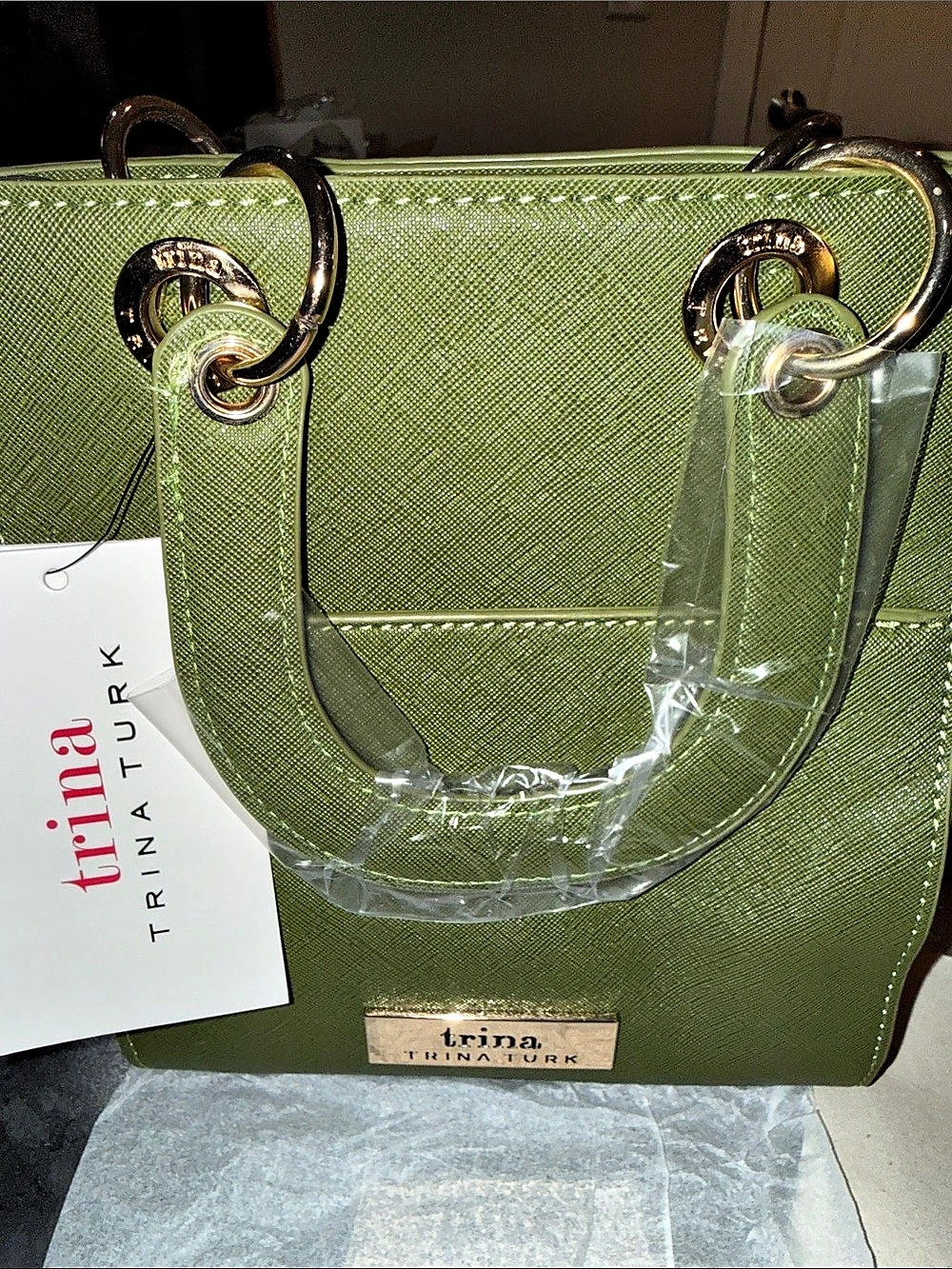 trina TURK TT-2011 Double Handle Crossbody/Wront Slip Pocket Green Tote